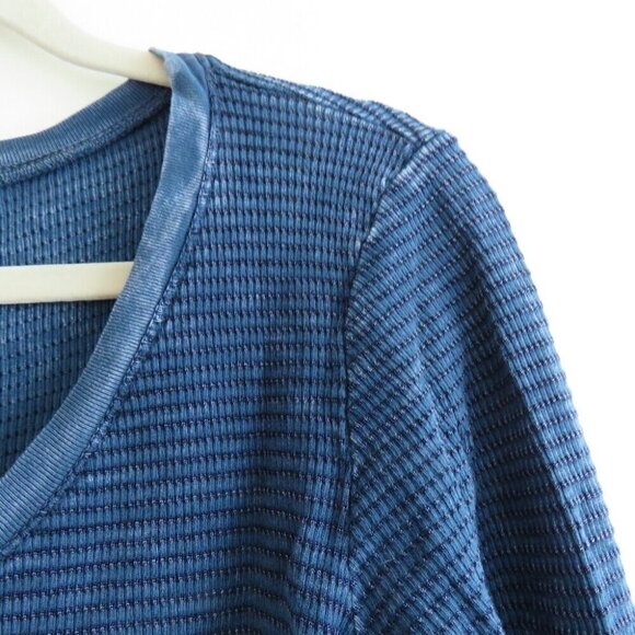 ABLE Distressed Blue Waffle Knit Crochet Cuff Swing Dress Boho Casual - Size S - Picture 6 of 15